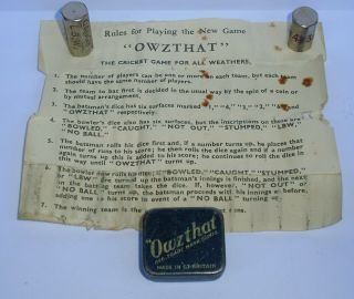 Vintage Owzthat Cricket Game In Tin With Rules 6