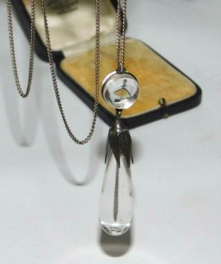 HUGE,  ANTIQUE EDWARDIAN ART DECO ROCK CRYSTAL PENDANT NECKLACE VINTAGE JEWELRY 2