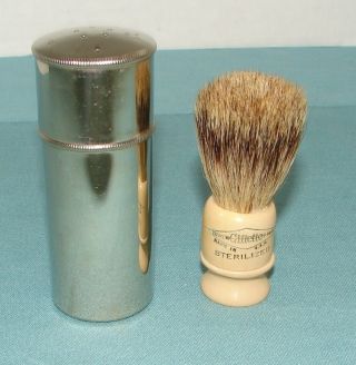 Vintage Gillette Shaving Brush With Ventilated Metal Travel Case Sterilized