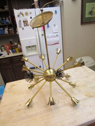 Vtg Mid Century Modern Sputnik Brass Ceiling Light Lamp Fixture 16 Arm 8