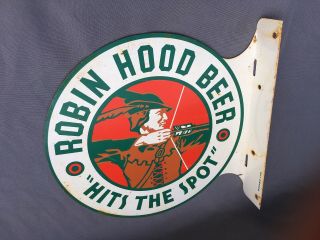 Vintage Robin Hood Beer Hots The Spot 2 Sided Painted Advertising Flange Sign