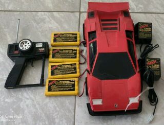 Vtg Tyco Rc 9.  6v Turbo Lamborghini Countach Remote Control Batteries Chargers