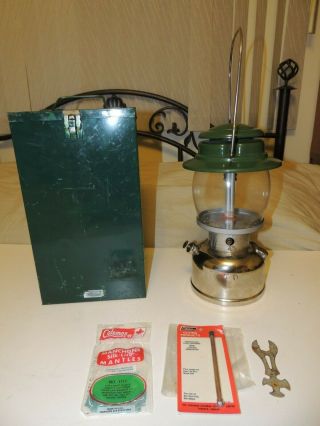 Vintage Coleman Lantern 635 Chrome/ Green With Metal Case,  And 1971