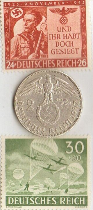 (paratrooper Commandos) Two Rare Stamps,  Ww2 - German Silver Eagle Coin