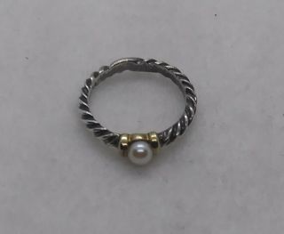 Vintage David Yurman Sterling Silver 14k Gold 4.  5mm Pearl Ring Size 7 2