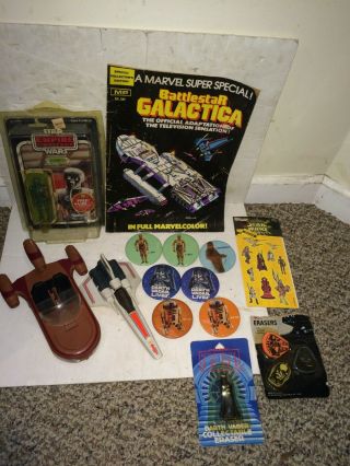 Vintage 70s/80s Star Wars Carded 2 - 1b Figure,  Buttons,  Toys,  Battlestar Galactica
