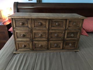 Vintage Hard Wood 12 Drawer Jewelry Apothecary Cabinet