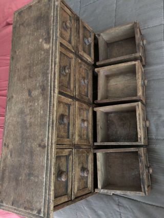 Vintage Hard Wood 12 Drawer Jewelry Apothecary Cabinet 8