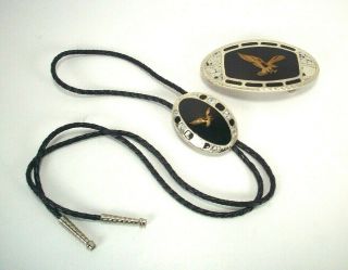 Johnson & Held Belt Buckle And Bolo Tie Set Eagle Black 100 Hand Crafted Usa