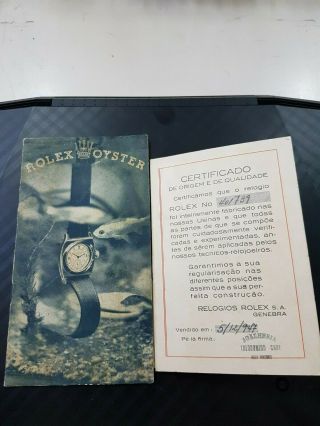 Vintage 1940´s Rolex Certificate And Brochure Paper Authentic Unique And Rare