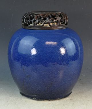 Antiqu.  Chinese Blue Porcelain Covered Ginger Jar 3