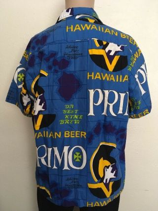VTG 60s - 70s PRIMO HAWAIIAN BEER SANFORIZED HAWAIIAN SHIRT Blue L Aloha 4