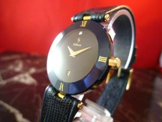 H.  Stern 32mm 1p Diamond 18k Sapphire Glass Mens Vintage Watch Qz