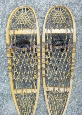 Vintage LL BEAN The Maine Snow - Shoe Wooden Snow Shoes Rawhide 46” X 10” 8