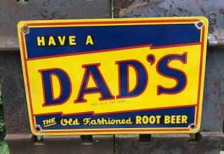 Vintage Dads Root Beer Porcelain Gas & Oil Sign Pump Plate