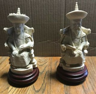 2 - Asian Chinese Hand Carved Bovine Bone Statue Figures
