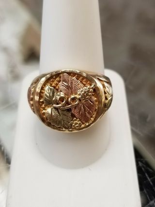 Vintage Massive 10g Black Hills Solid Gold Mens Ring Leaves Grapes Sz 10 1/2