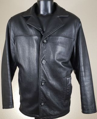 Leather Black Heavy Button Up W/liner Vtg Men’s Size Med Guess Jacket