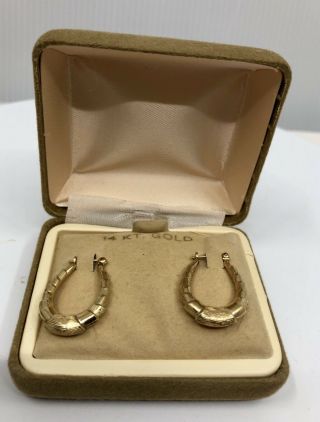 Vintage 14k Gold Yellow Gold Oval Hoop Earrings Smc Pierced