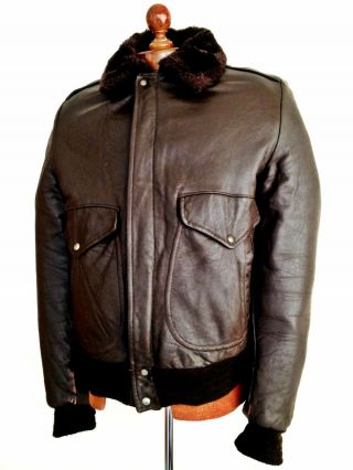 Vtg Leather AIR FORCE A - 2 USAAF FLIGHT Bomber USN WW2 G - 1 Pilot Jacket Coat 42 3