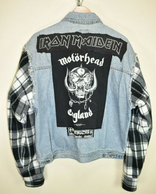 Iron Maiden Motorhead Doomraiser Customised Denim Jacket Vintage Metal Size M/l