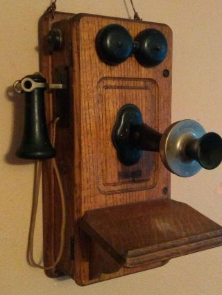 Antique Kellogg Hand Crank Wooden Oak Wall Telephone,  Patented 1901,  Complete