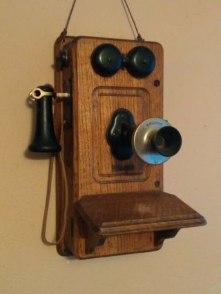 Antique Kellogg Hand Crank Wooden Oak Wall Telephone,  patented 1901,  COMPLETE 4