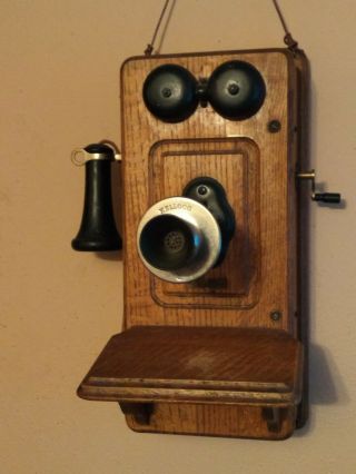 Antique Kellogg Hand Crank Wooden Oak Wall Telephone,  patented 1901,  COMPLETE 5