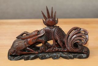 Antique Chinese Carved Boxwood Statue Of A Dragon,  19th Century,  Qing Dynasty.