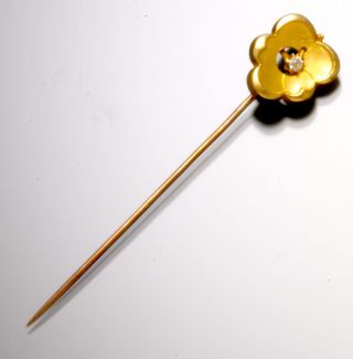 Floral 18k Gold With Diamond Stick Pin Circa 1920s