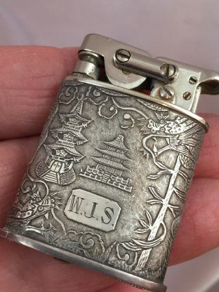 Vintage Auto Snap Pocket Lighter With Highly Engraved Silver Wrap