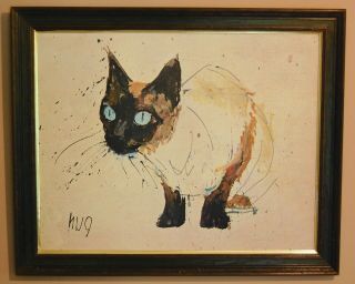Vintage Siamese Cat Painting 1960 