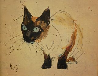 VINTAGE SIAMESE CAT PAINTING 1960 ' S FRITZ RUDOLF HUG CAT PAINTING ECLECTIC COOL 2