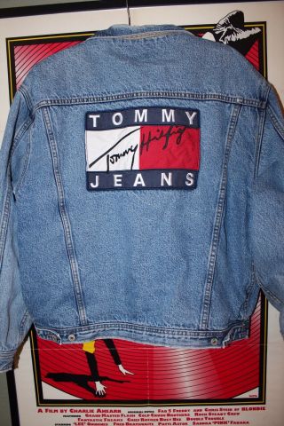 Tommy Hilfiger Jeans Denim Jacket Big Flag Logo Distressed Faded Vintage 90s L