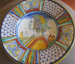 Vintage Deruta Hand Painted Signed Peccetti Wall Plate Plaque Italy