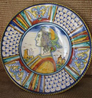 VINTAGE DERUTA HAND PAINTED SIGNED PECCETTI WALL PLATE PLAQUE ITALY 2