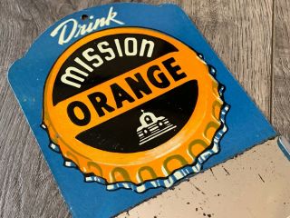 Vtg Mission Orange Soda Pop Tin Litho Painted Advertising Mirror Sign Can Cola 3