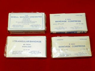 Ww2 Us Military (4) Bandage Dressings 4 " Triangular & Carlisle 1st Aid