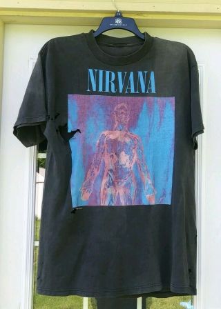 Vtg Giant 90s Nirvana Sliver Shirt Xl Thrashed Faded Grunge Licensed Under Giant
