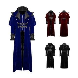 Men Vampire Coat Costume Vintage Gothic Steampunk Trench Cosplay Party Jacket
