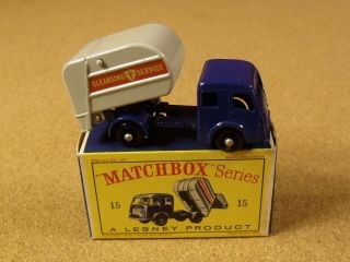 Vintage Lesney Matchbox 15 Dennis Refuse Truck Box Rare No Peep Hole