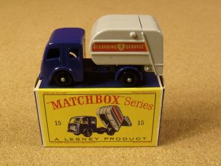 VINTAGE LESNEY MATCHBOX 15 DENNIS REFUSE TRUCK BOX RARE NO PEEP HOLE 2