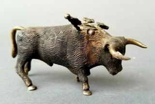Solid Sterling Silver Bull Toothpick Holder