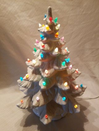 Vintage Large 19 " Atlantic Mold Ceramic Christmas Tree With Colored Lights