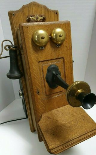 Antique 1901 Kellogg Oak Wood Case Wall Phone Crank & Bell Chicago Model323433 - L