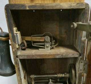 Antique 1901 Kellogg Oak Wood Case Wall Phone crank & bell Chicago model323433 - L 4