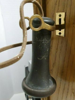 Antique 1901 Kellogg Oak Wood Case Wall Phone crank & bell Chicago model323433 - L 7