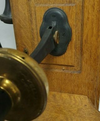 Antique 1901 Kellogg Oak Wood Case Wall Phone crank & bell Chicago model323433 - L 9