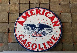 Vintage American Gasoline Porcelain Gas Oil Auto Service Station Pump Plate Sign