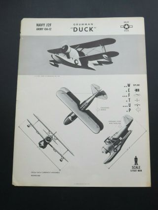 1944 18.  5 " X 24.  8 " Navy Aircraft Id Poster - Grumman J2f Oa - 12 Duck
